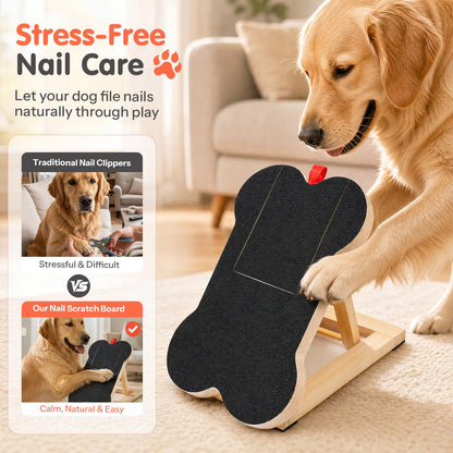 Dog Nail Scratch Board Scratcher Treat Dispenser Non-Slip Wood Sandpaper