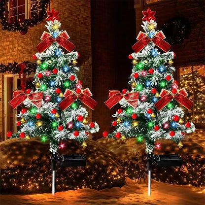 🔥Christmas Sale🎁Christmas 35Inch Solar Lighted Christmas Trees Outdoor, Snow-Flocked Pathway Trees with Multicolor LEDs