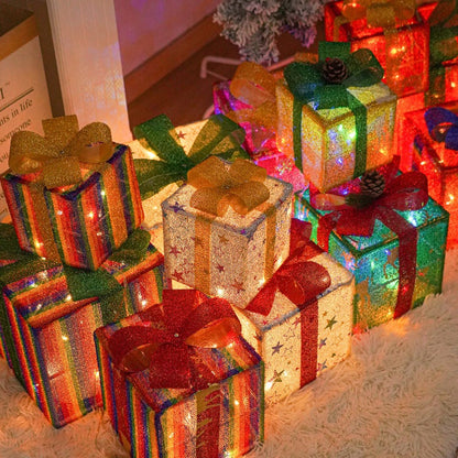 🔥Christmas Sale🎁3pc Festive Christmas Ornaments Set with Gift Box - 8 Modes, Remote Control, Warm Light LED, Ribbon Accents, DIY Assembly