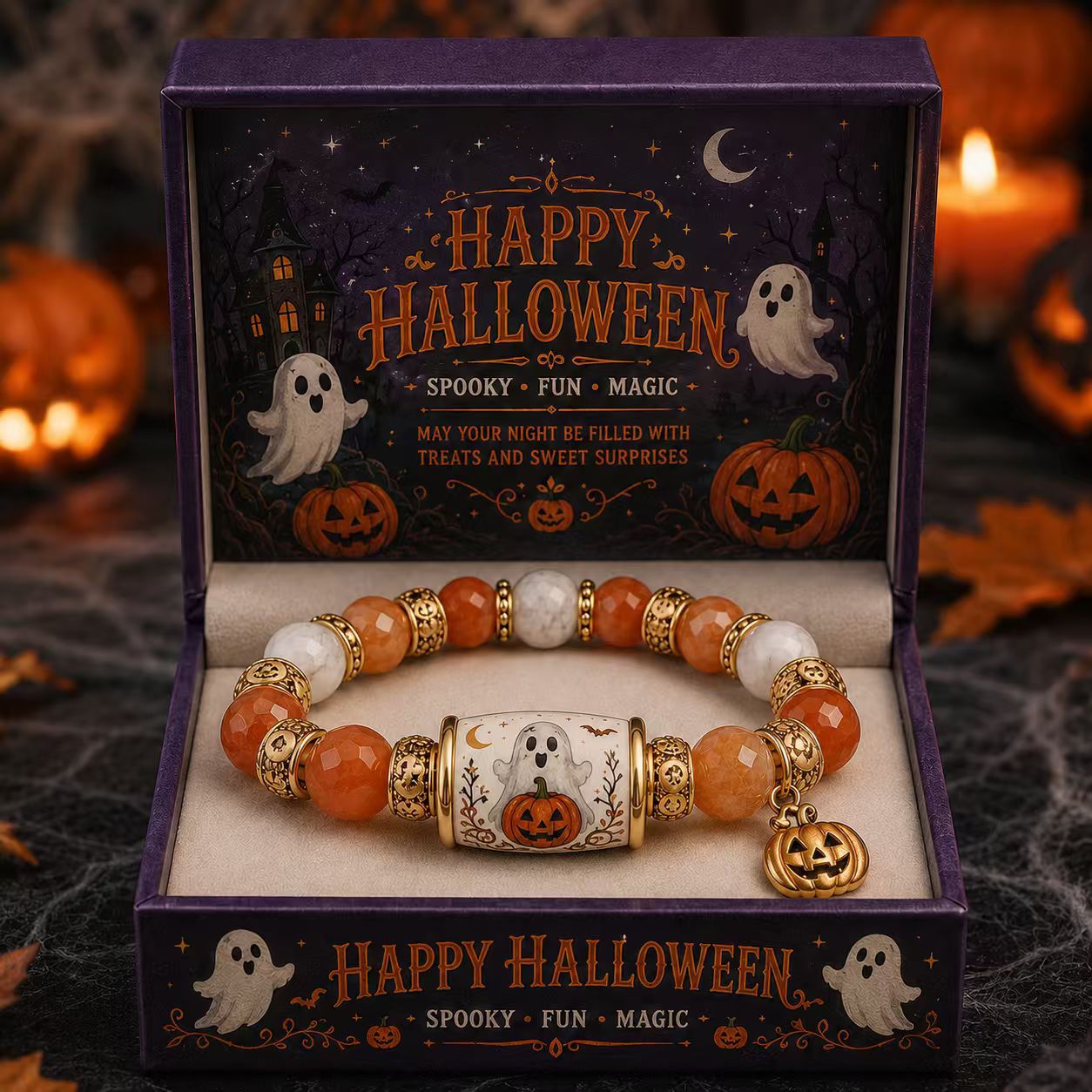 👻Limited Edition 2026 Halloween Black Cat Pumpkin Beaded Bracelet Gift Set🎁
