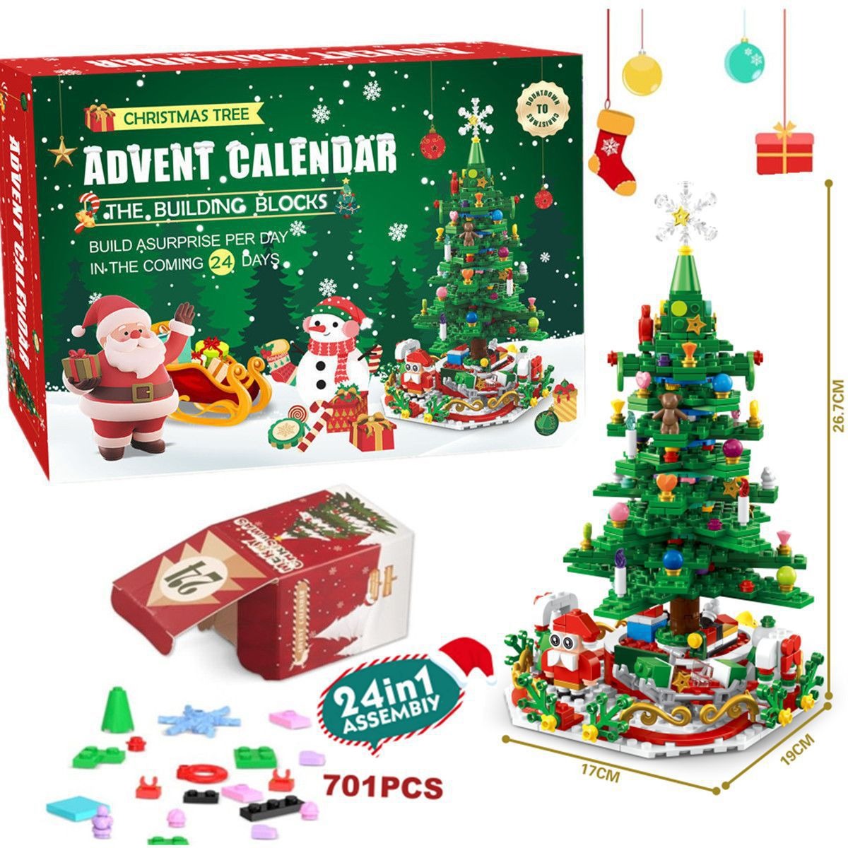 🔥Christmas Sale🎁24 Days Christmas Tree Model Kit Building Block Advent Calendar
