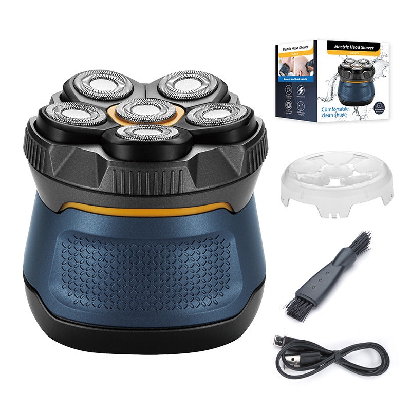 Cordless Electric Head Shaver, 6 Dual-Track Rotary Blades, Waterproof Wet & Dry Use