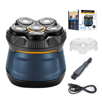 Cordless Electric Head Shaver, 6 Dual-Track Rotary Blades, Waterproof Wet & Dry Use