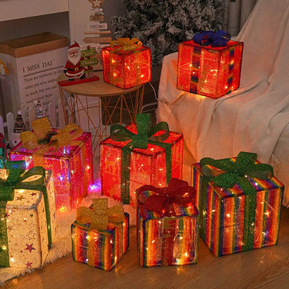 🔥Christmas Sale🎁3pc Festive Christmas Ornaments Set with Gift Box - 8 Modes, Remote Control, Warm Light LED, Ribbon Accents, DIY Assembly
