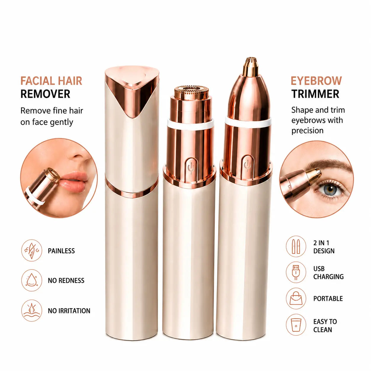 2 in 1 facial & eyebrow hair trimmer for Women