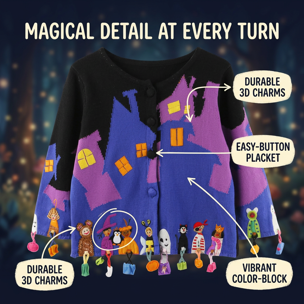 🎃 HALLOWEEN HOLIDAY FLASH SALE | Kids Spooky Haunted House Knit Cardigan