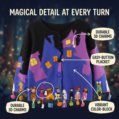 🎃 HALLOWEEN HOLIDAY FLASH SALE | Kids Spooky Haunted House Knit Cardigan