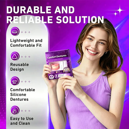 Full Set Natural Dentures Upper & Lower Silicone Fake Teeth Braces Comfort Fit Instant Confidence Smile Oral Care For Men Women