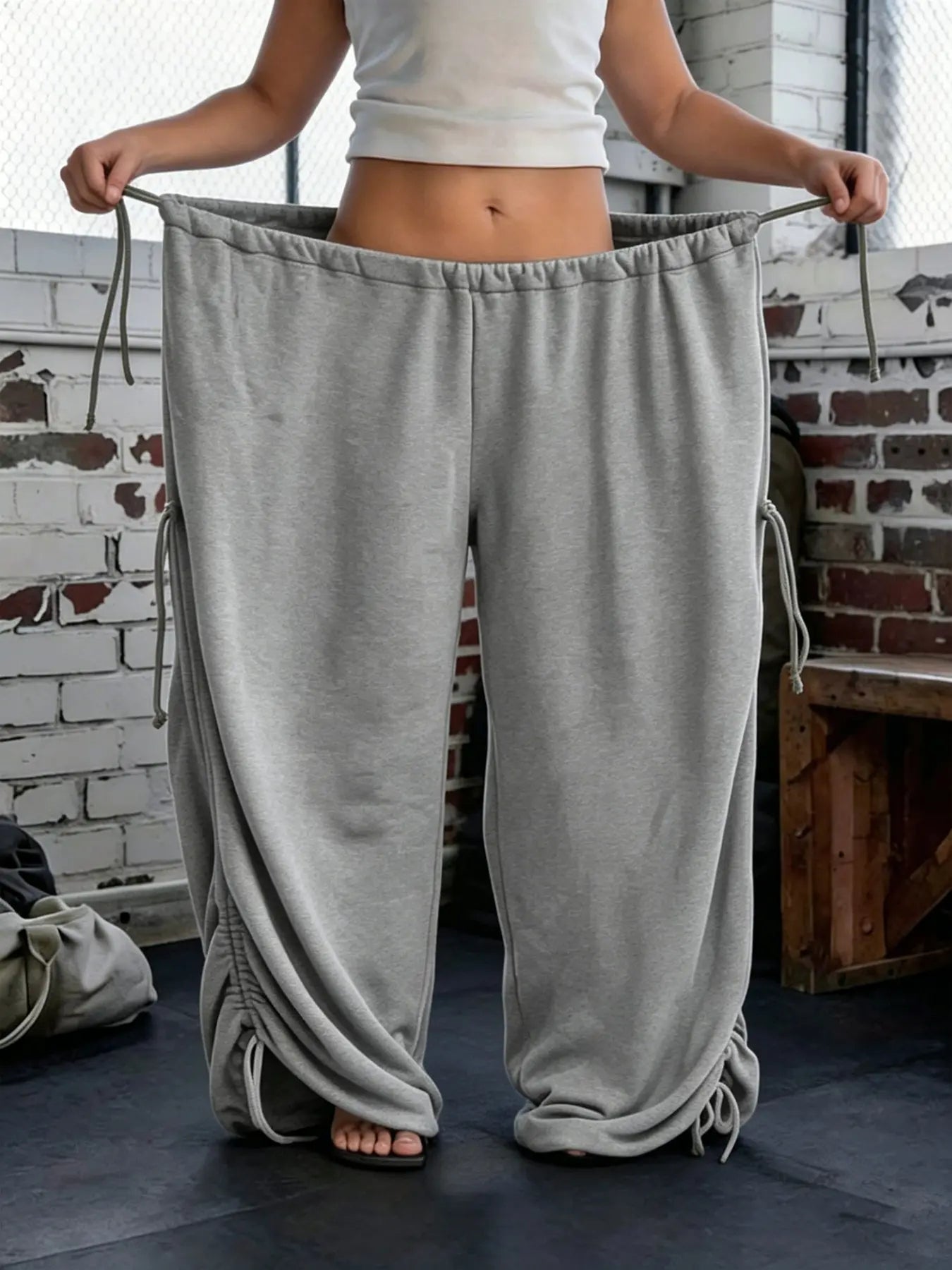 2026 New European and American Style Lazy High Waist Casual Pants, Loose Wide Leg Trousers with Drawstring, Spring & Fall Fashion