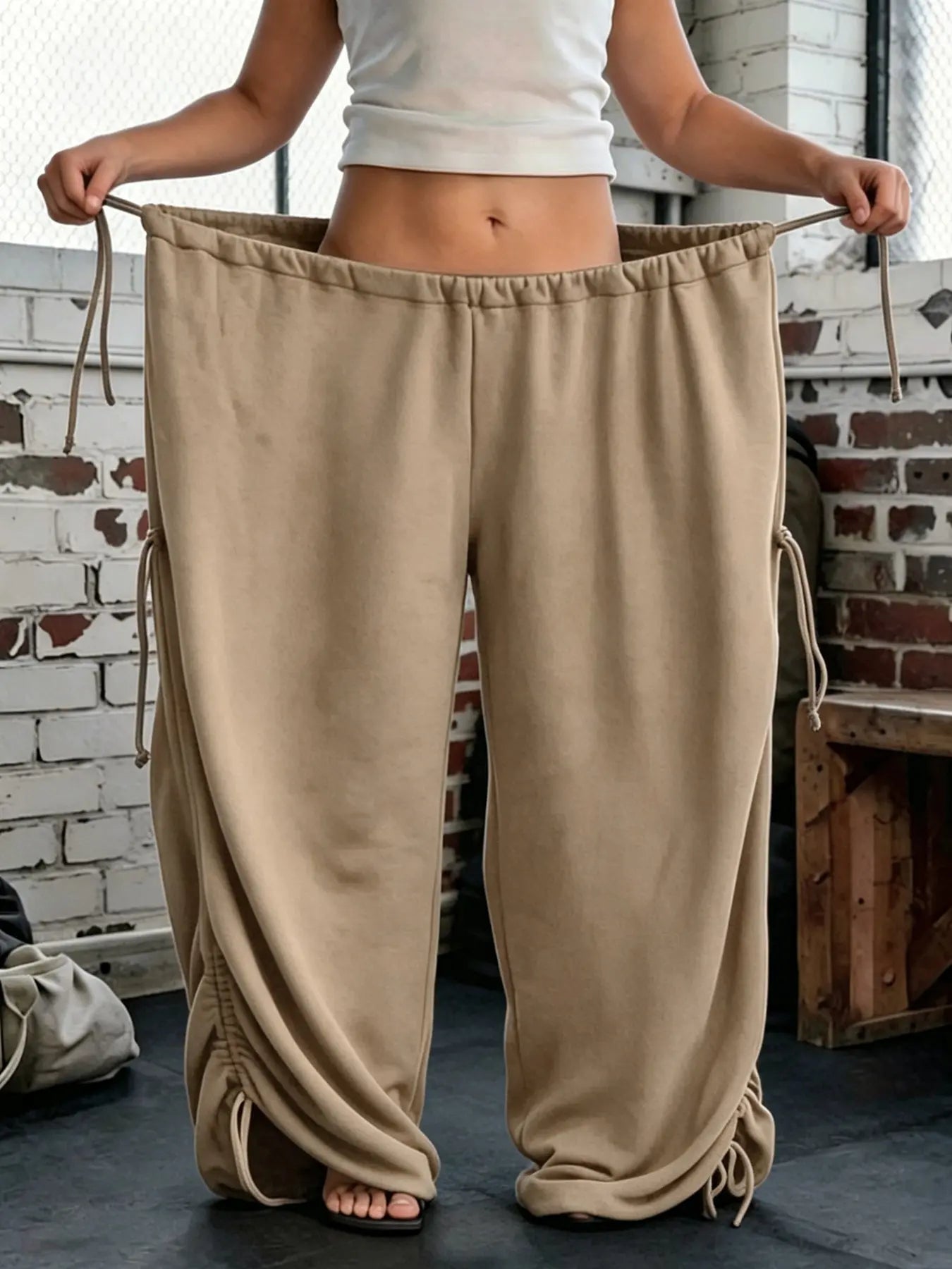 2026 New European and American Style Lazy High Waist Casual Pants, Loose Wide Leg Trousers with Drawstring, Spring & Fall Fashion