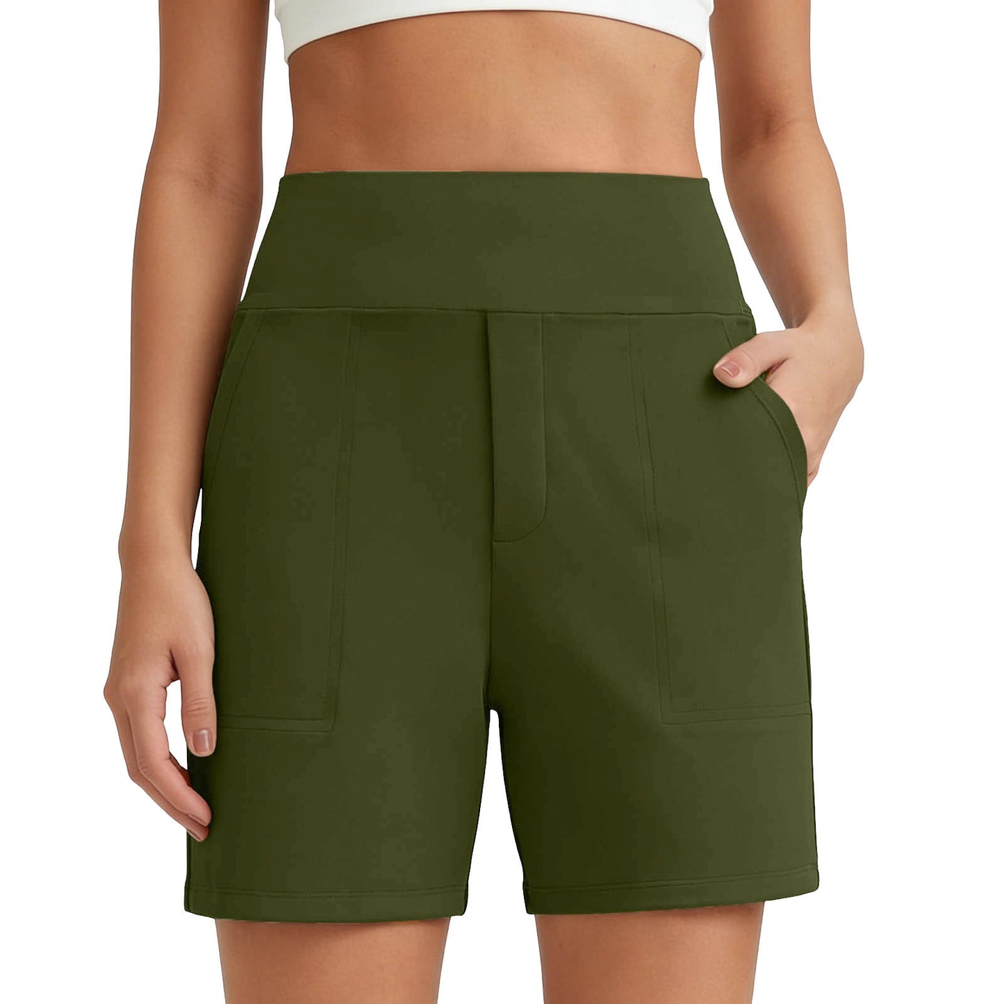 Women's High-Waisted Athletic Bermuda Shorts with Pockets – Running, Yoga, Summer Casual Activewear