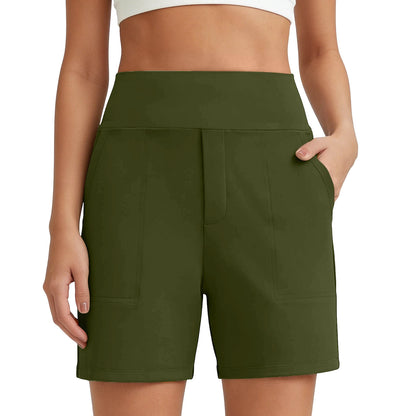Women's High-Waisted Athletic Bermuda Shorts with Pockets – Running, Yoga, Summer Casual Activewear