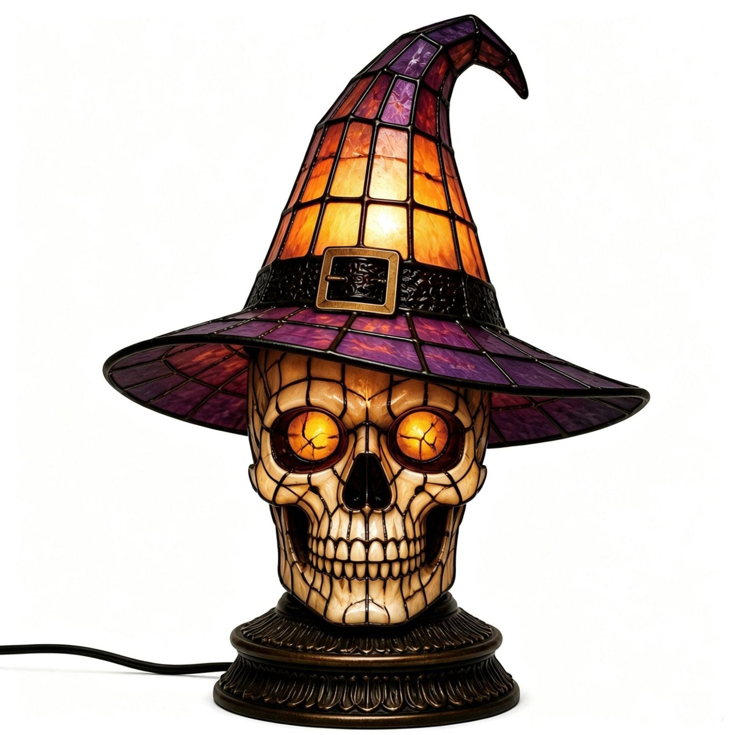 🔥Exclusive Limited Item 👍 🐈 Gothic Stained Glass Witch Black Cat Table Lamp | Halloween Witch Hat Night Light Decor