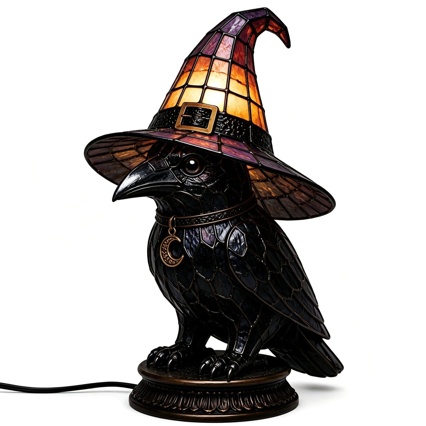 🔥Exclusive Limited Item 👍 🐈 Gothic Stained Glass Witch Black Cat Table Lamp | Halloween Witch Hat Night Light Decor