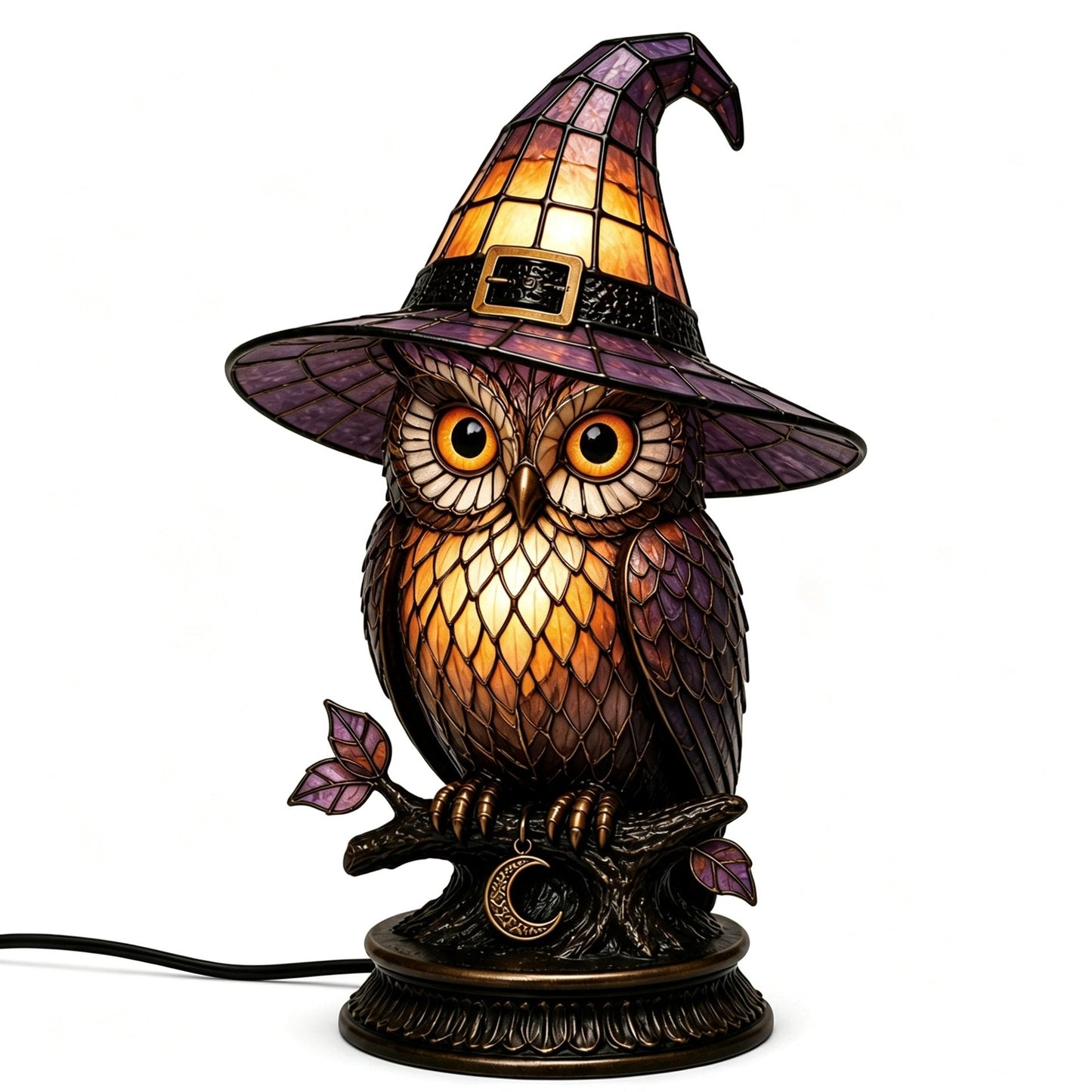 🔥Exclusive Limited Item 👍 🐈 Gothic Stained Glass Witch Black Cat Table Lamp | Halloween Witch Hat Night Light Decor