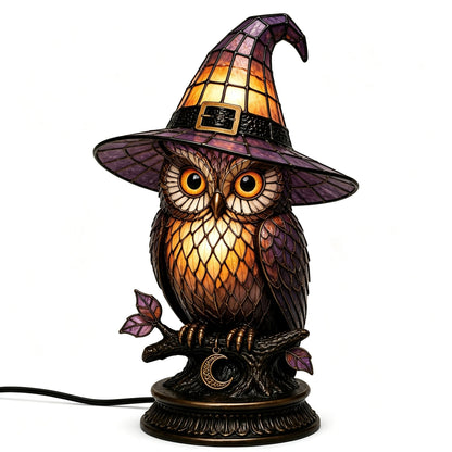 🔥Exclusive Limited Item 👍 🐈 Gothic Stained Glass Witch Black Cat Table Lamp | Halloween Witch Hat Night Light Decor