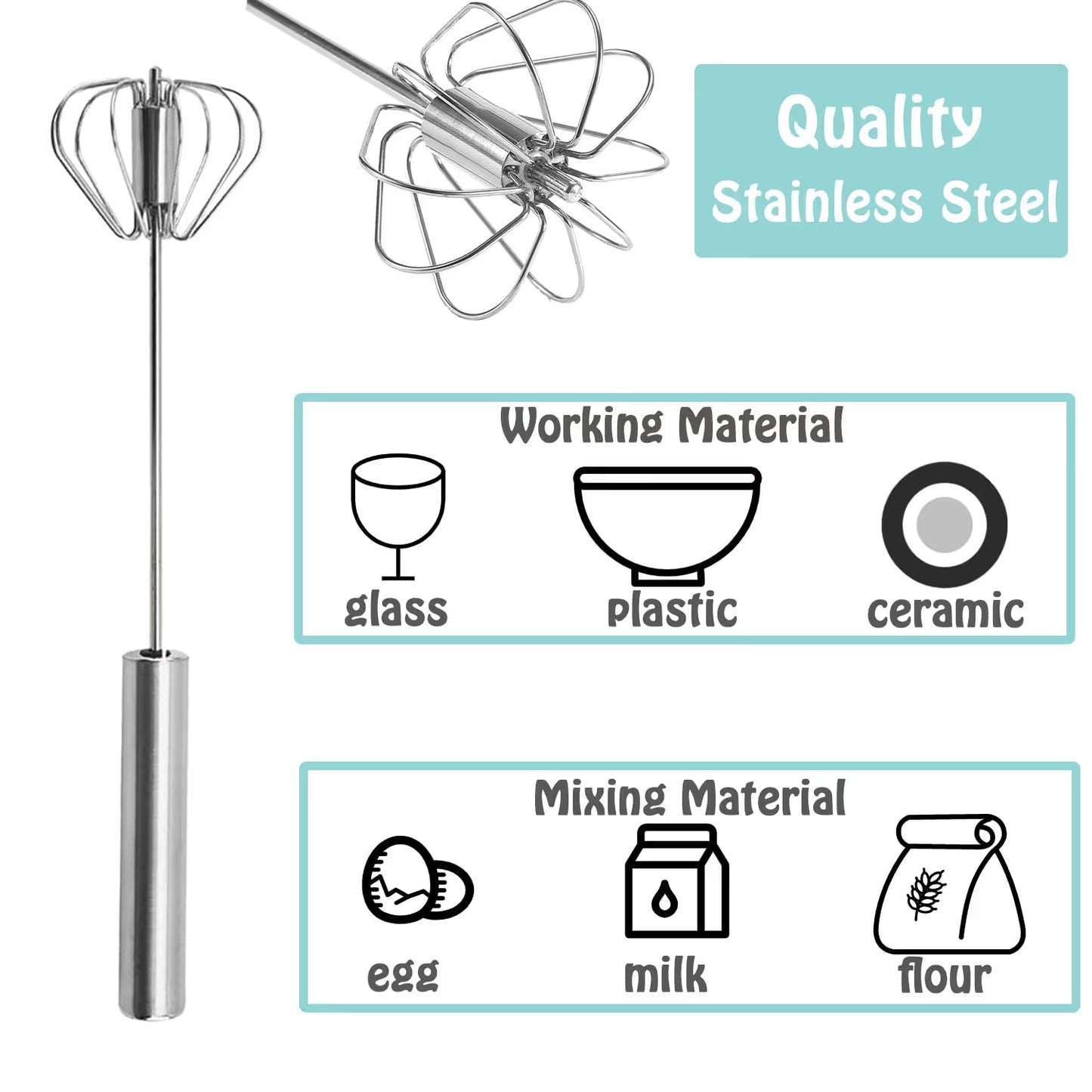 🍰Semi-Automatic Stainless Steel Push Rotary Whisk Set