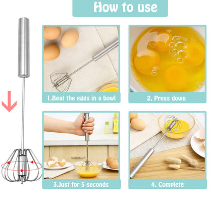 🍰Semi-Automatic Stainless Steel Push Rotary Whisk Set