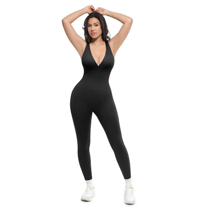 Deep V Shapewear   Breathable High-Waisted Tummy Control Jumpsuit