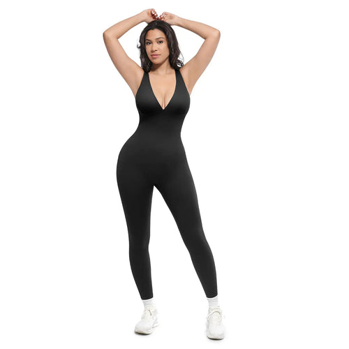 Deep V Shapewear   Breathable High-Waisted Tummy Control Jumpsuit