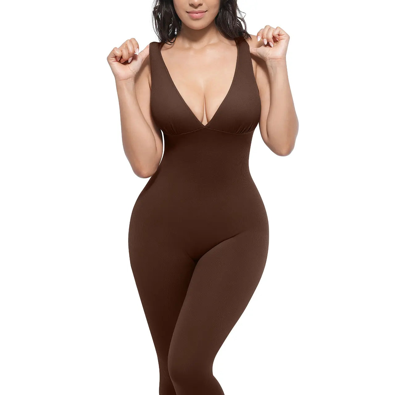 Deep V Shapewear   Breathable High-Waisted Tummy Control Jumpsuit
