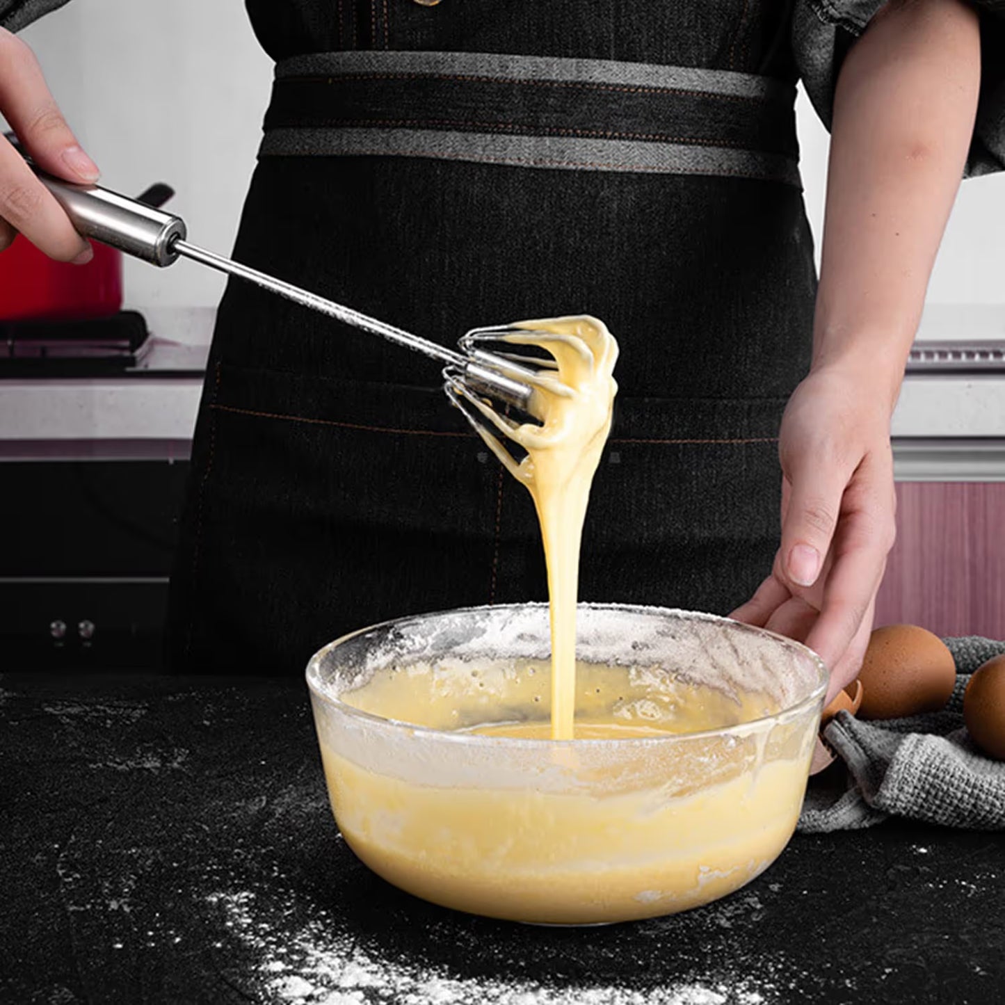🍰Semi-Automatic Stainless Steel Push Rotary Whisk Set