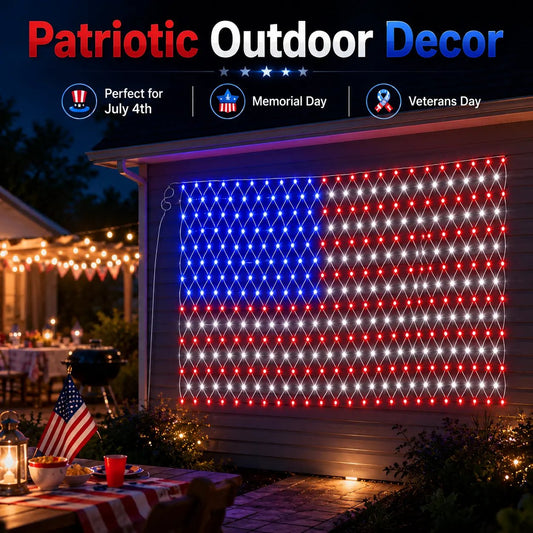 🇺🇸Super Bright American Flag Net Lights for Patriotic Holiday Decor