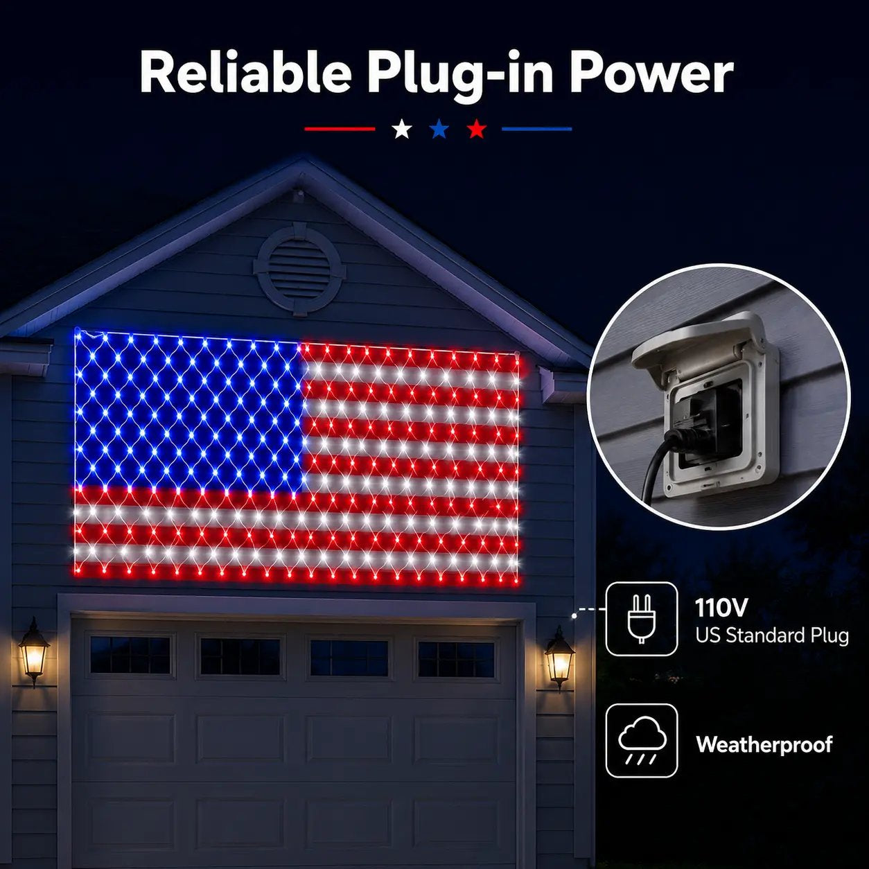 🇺🇸Super Bright American Flag Net Lights for Patriotic Holiday Decor