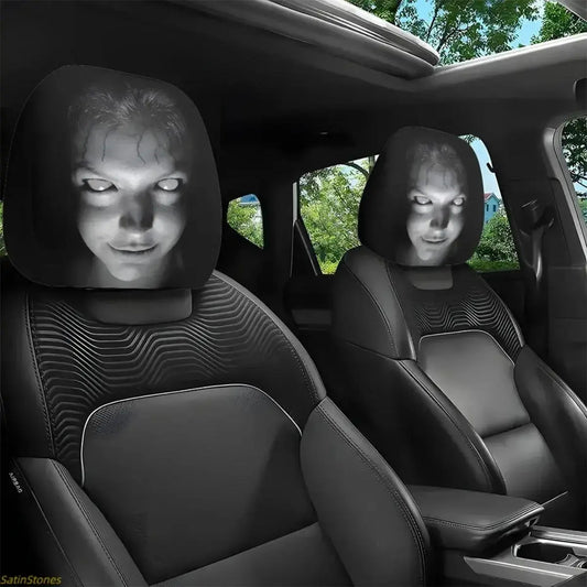 2Pcs Red Devil Eye GM Compatible Car Headrest Covers