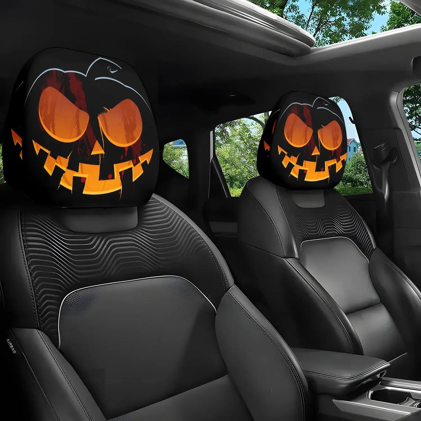 2Pcs Red Devil Eye GM Compatible Car Headrest Covers