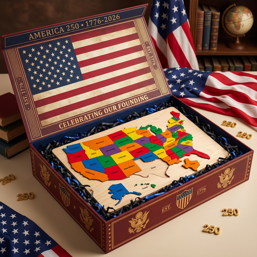 🇺🇸 America 250th Anniversary Handmade 50-State Wooden Puzzle Map