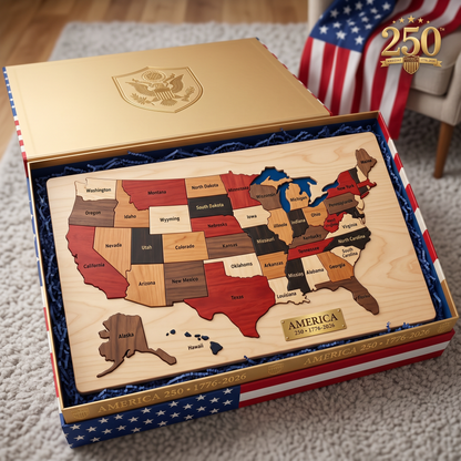 🇺🇸 America 250th Anniversary Handmade 50-State Wooden Puzzle Map