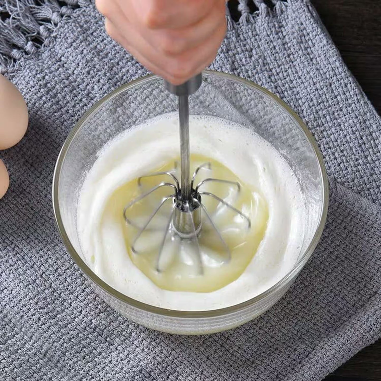 🍰Semi-Automatic Stainless Steel Push Rotary Whisk Set