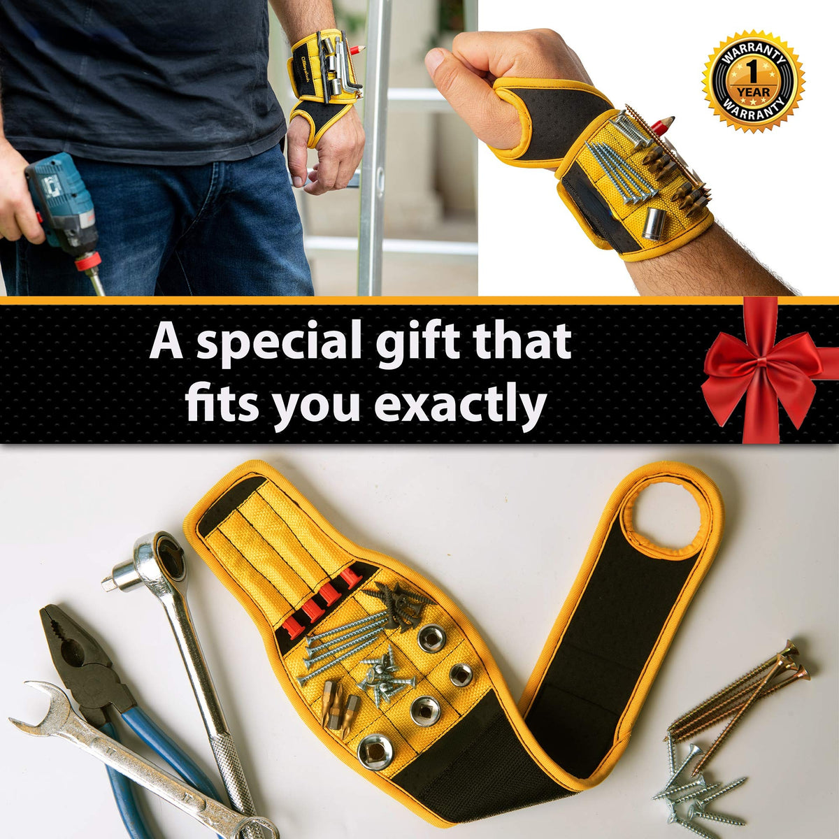 🔥Christmas Sale🎁Magnetic Wristband for Tools Gift for Him Magnet Screw Holder Wrist Support Keeps Screws Nails, Drill Bits Handy Unique Tool Gadgets