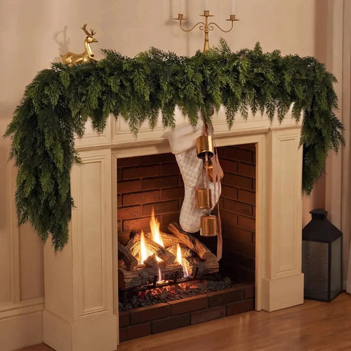 🎄 6ft Real Touch Artificial Cedar Garland | Lifelike Winter Pine Greenery for Christmas Mantle
