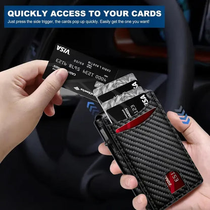 ⚡Wallet for Men - with Pop Up Aluminum Case Slim Leather Slots Credit Card Holder RFID Blocking Bifold Minimalist Wallet