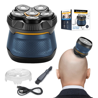 Cordless Electric Head Shaver, 6 Dual-Track Rotary Blades, Waterproof Wet & Dry Use