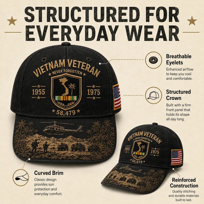 🇺🇸Vietnam Veteran Never Forgotten 1955–1975 Commemorative Cap