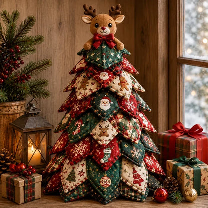 🎄🧵DIY Quilted Christmas Tree Kit – Handmade Fabric Holiday Tabletop Tree Decor