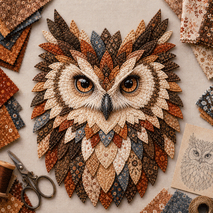 🦉 Layered Fabric Owl Wall Art DIY Kit – Relaxing Craft, Beautiful Results