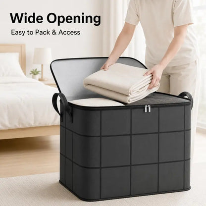 Large Storage Bin with Zipper — Foldable Moving Bag for Blankets, Bedding & Clothes