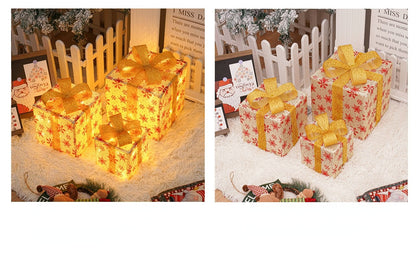 🔥Christmas Sale🎁3pc Festive Christmas Ornaments Set with Gift Box - 8 Modes, Remote Control, Warm Light LED, Ribbon Accents, DIY Assembly