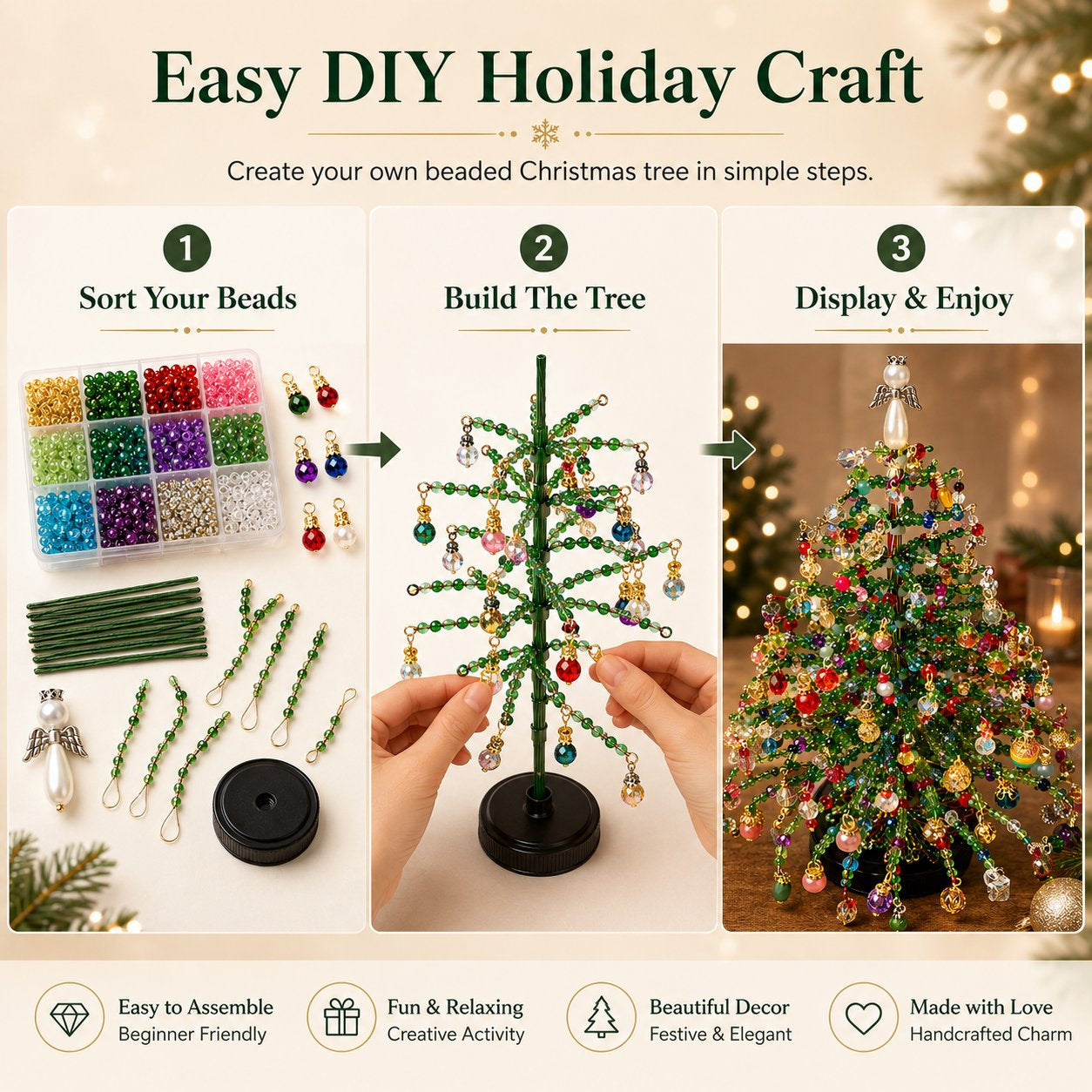 🎄✨ DIY Beaded Christmas Tree Kit – 🎅Create Your Own Sparkling Holiday Decorationvv