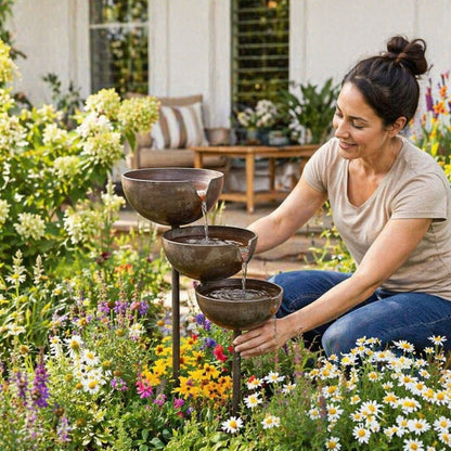 🌿🐦Bring Life Back To Your Garden – Peaceful Cascading Rain Catcher Bird Bath For Welcoming Garden Wildlife🌿🐦