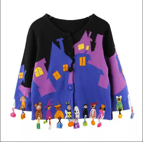 🎃 HALLOWEEN HOLIDAY FLASH SALE | Kids Spooky Haunted House Knit Cardigan