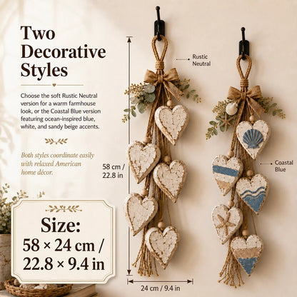 Rustic Hanging Heart Wall Decor with Optional Warm Lights