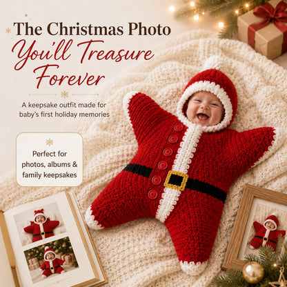 🎅 Baby’s First Christmas Keepsake Star Outfit | One Size Fits Most Babies, Soft Knitted Santa Cocoon with Front Button Opening for Holiday Photos ✨