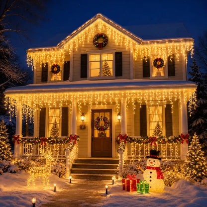 🔥Christmas Sale🎁Christmas Icicle Lights Outdoor, 164FT 1600 LED Remote-Controlled Plug-In Connectable String Lights, 8 Modes, IP65 Waterproof for Roof Eave, Gutters, House, Patio, Tree, Holiday Xmas Decor