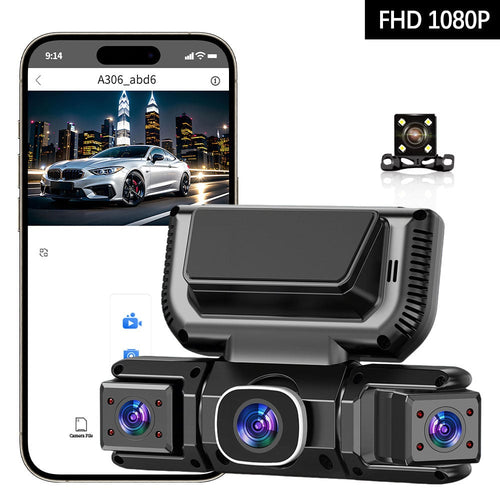 4-Channel Dash Cam Built-in WiFi, Full HD Dual Dash Camera for Cars Front