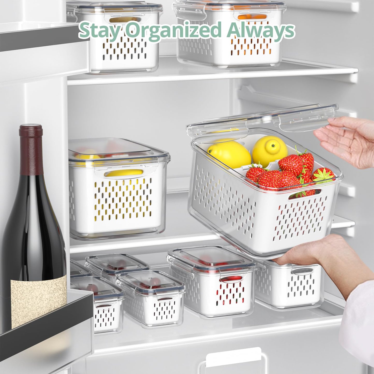 🍅Food Storage Containers for Fridge with Removable Colander